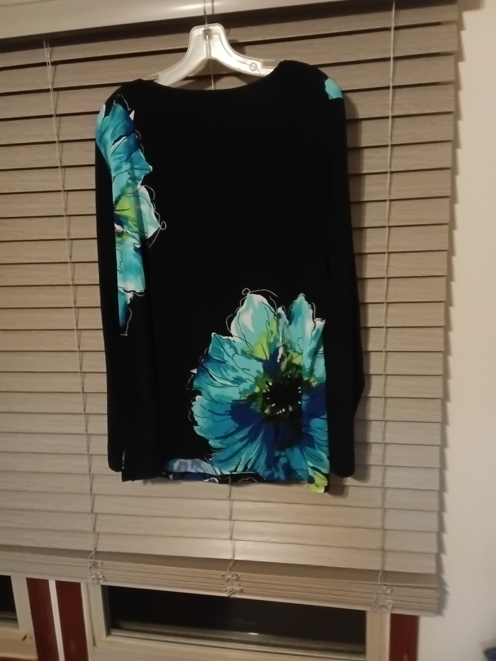 Susan Graver Black Long-Sleeve Top with Blue Floral Print